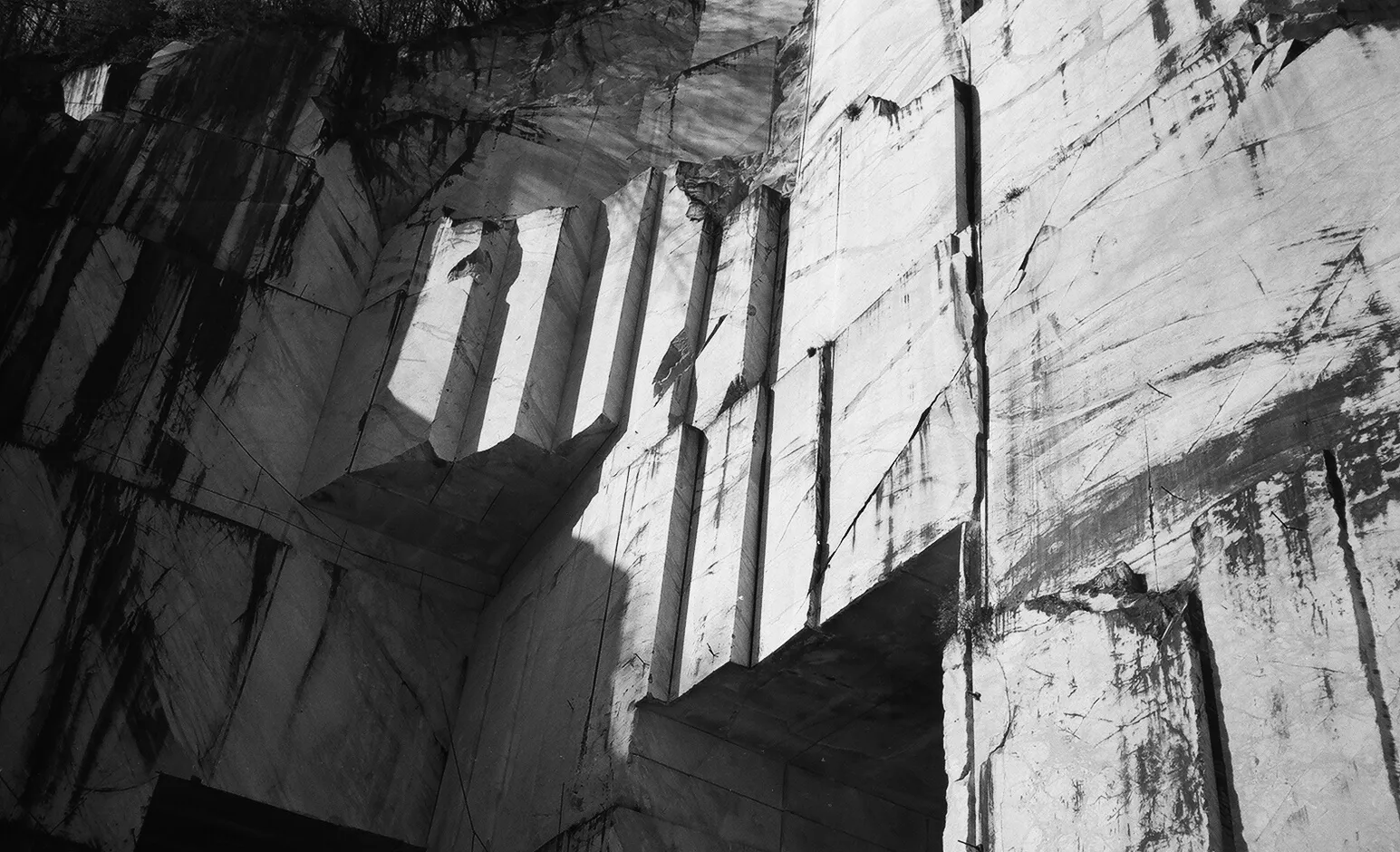 A cut marble cliff-face.