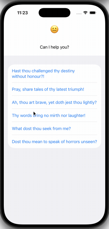 A screen capture of an AI game dialog on iOS.